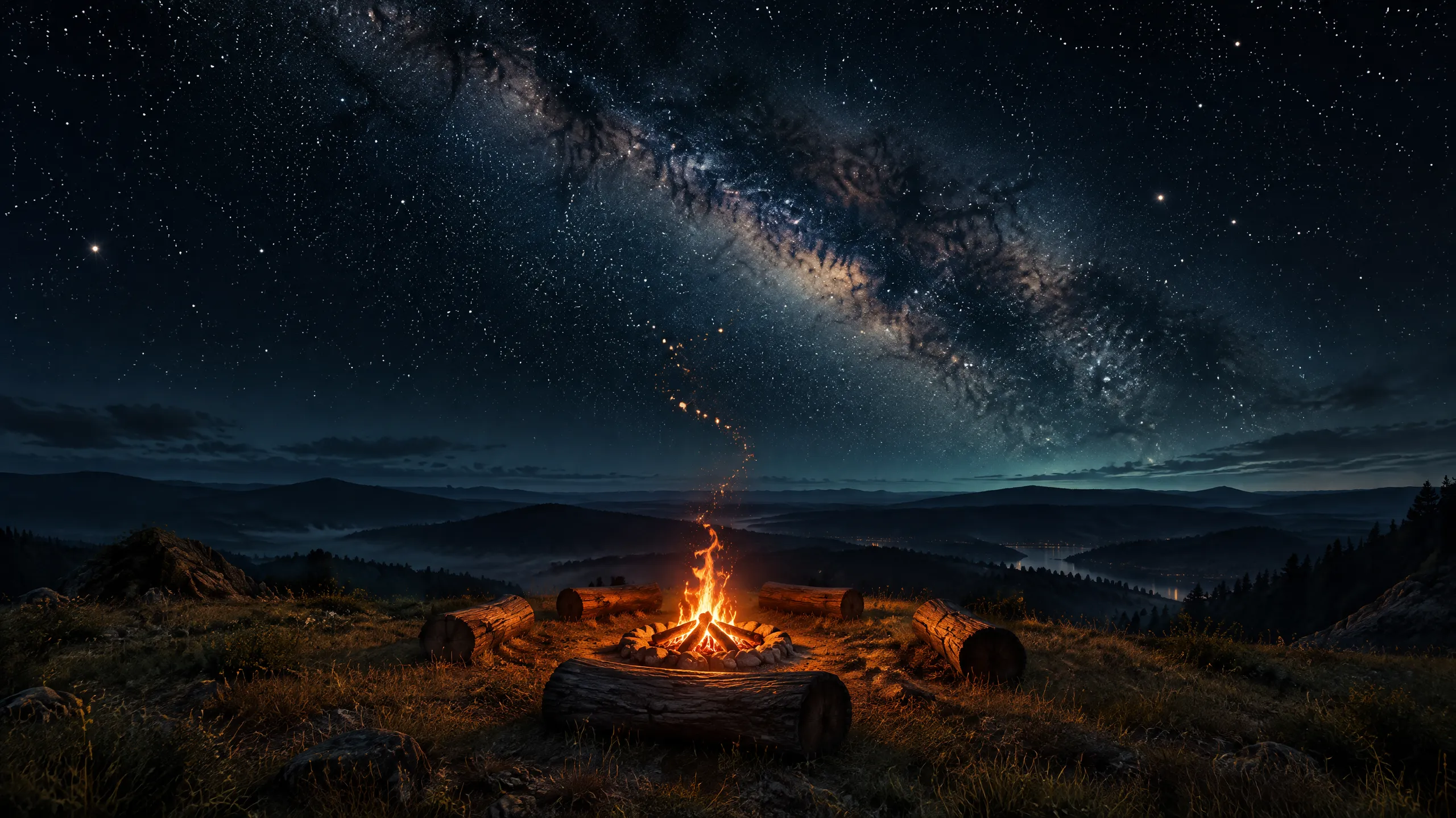 A campfire under the Milky Way